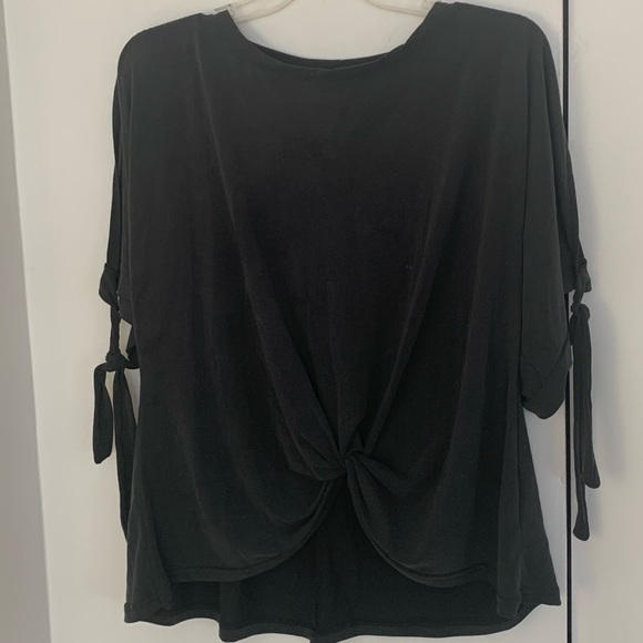 She+Sky Charcoal Grey Cold Shoulder Top With Ties - Picture 4 of 10